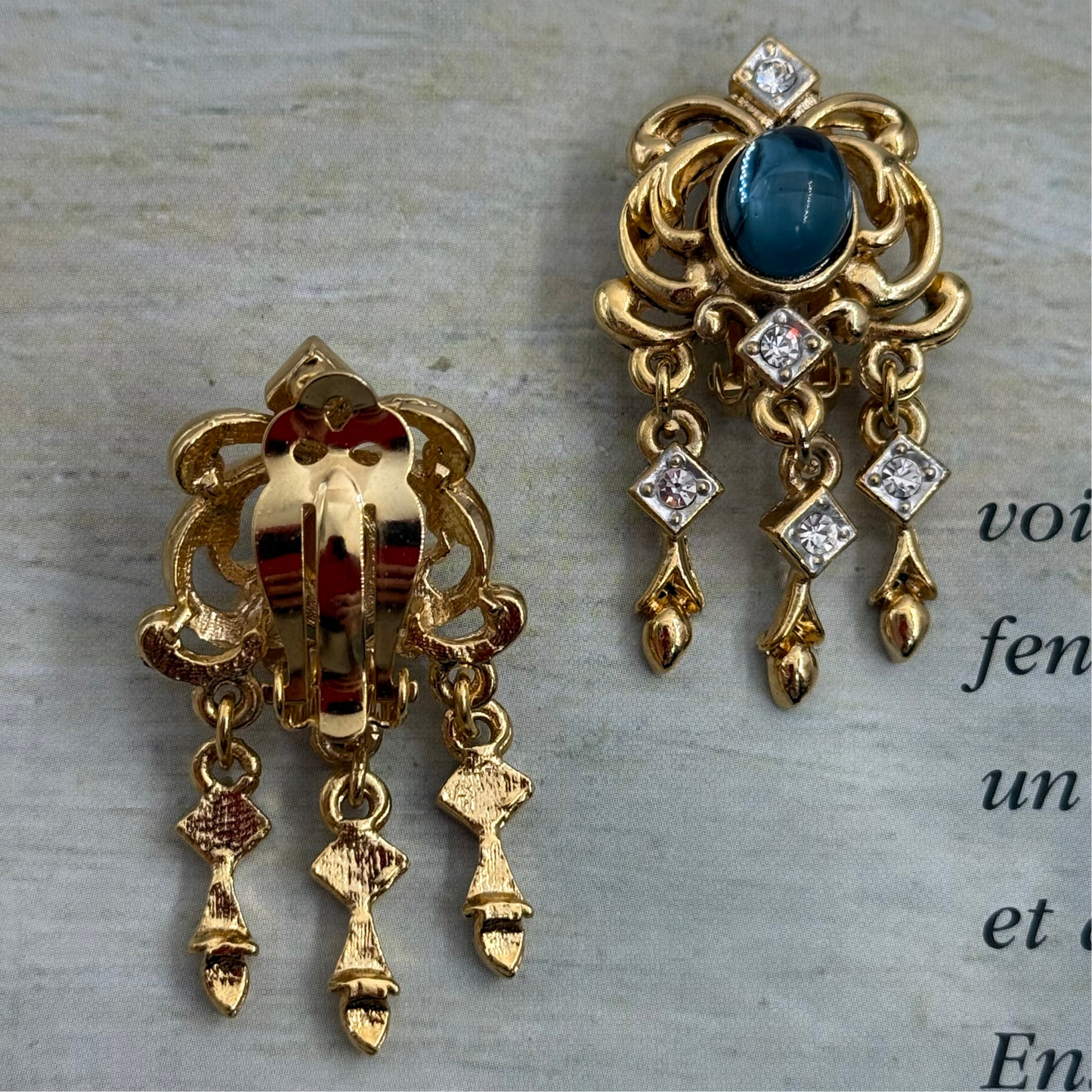 Sphinx İmzalı Vintage Lacivert Taşlı Küpe