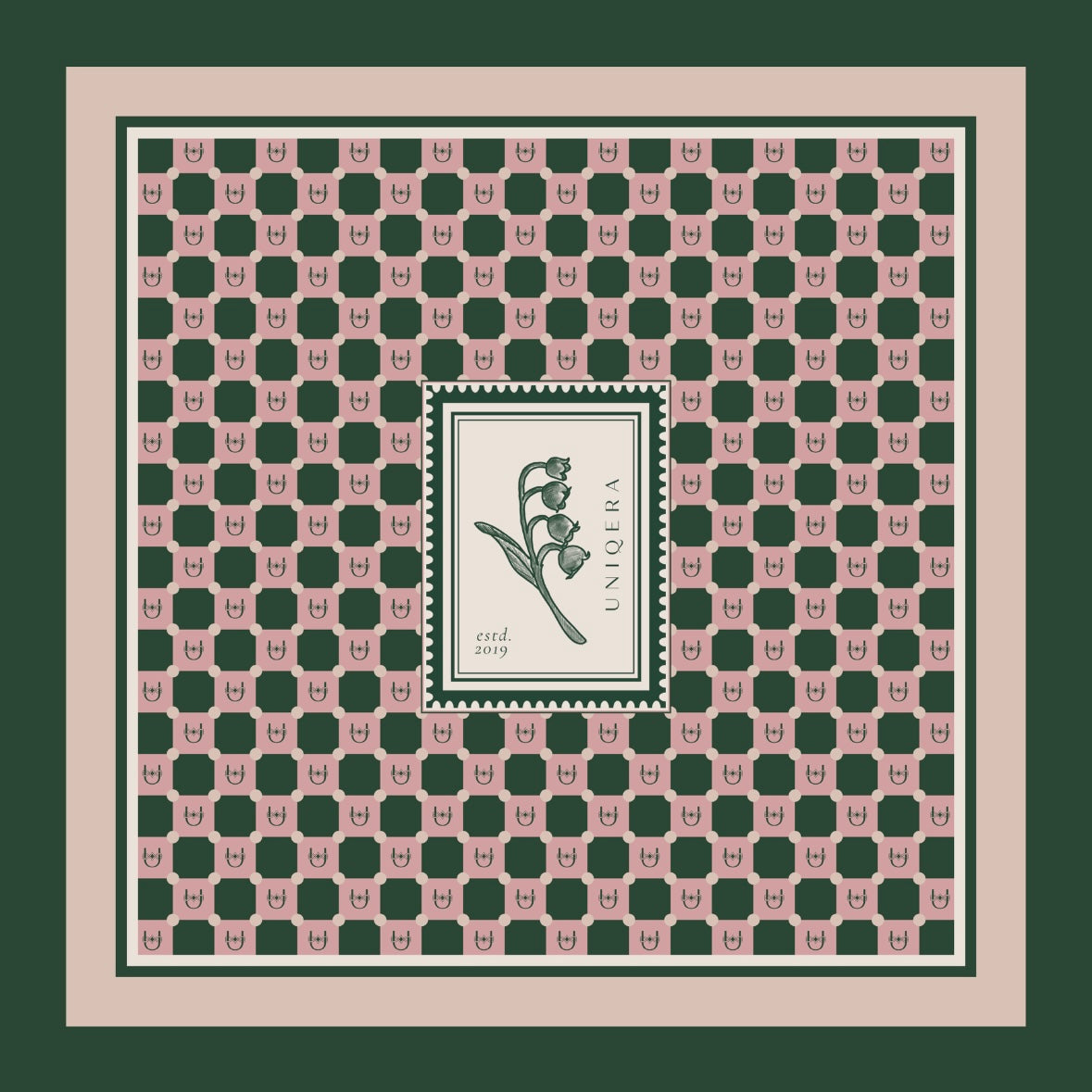 Pembe/Yeşil Damalı İpek Fular - Monogram Koleksiyonu