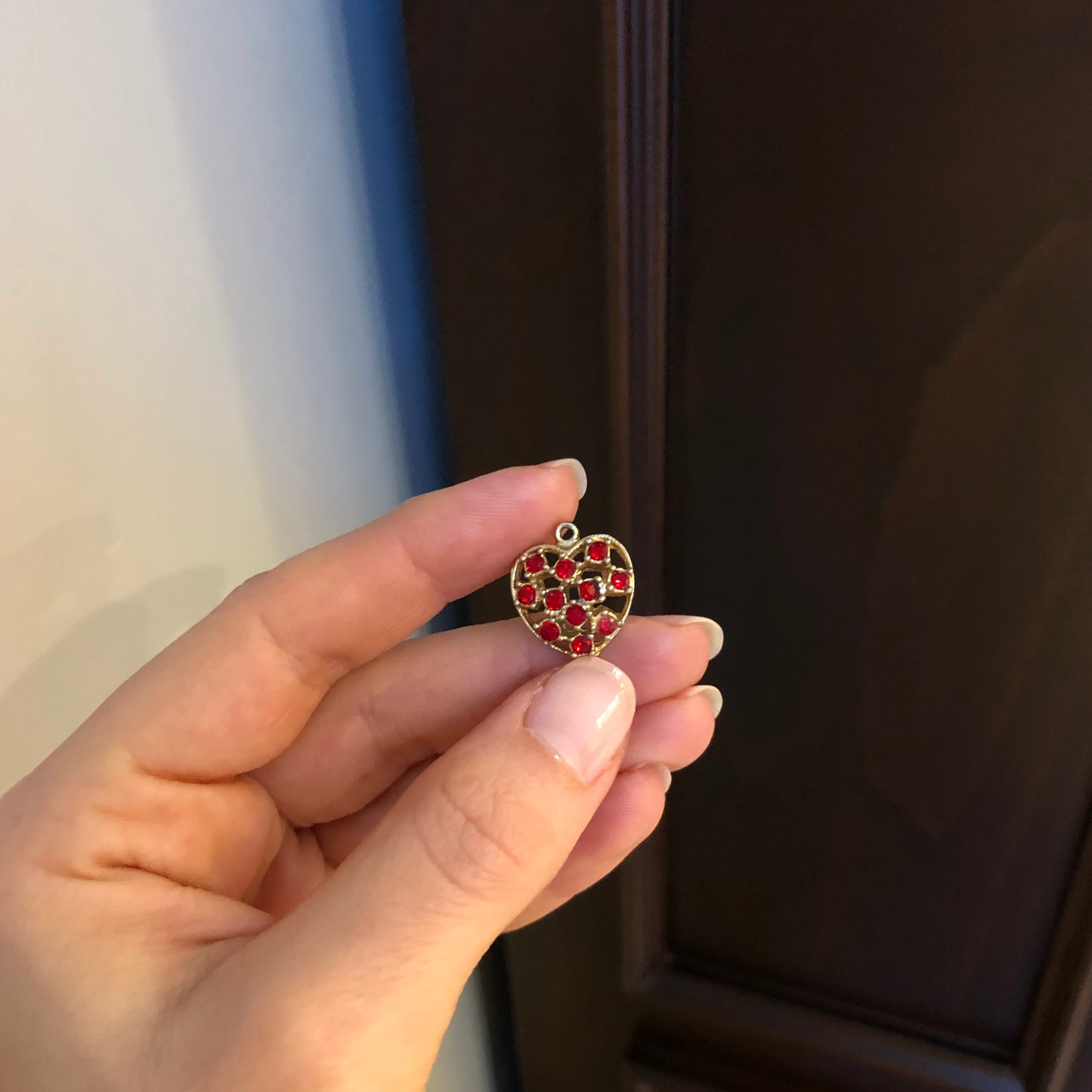 Vintage Kırmızı Taşlı Kalp Kolye Ucu Charm