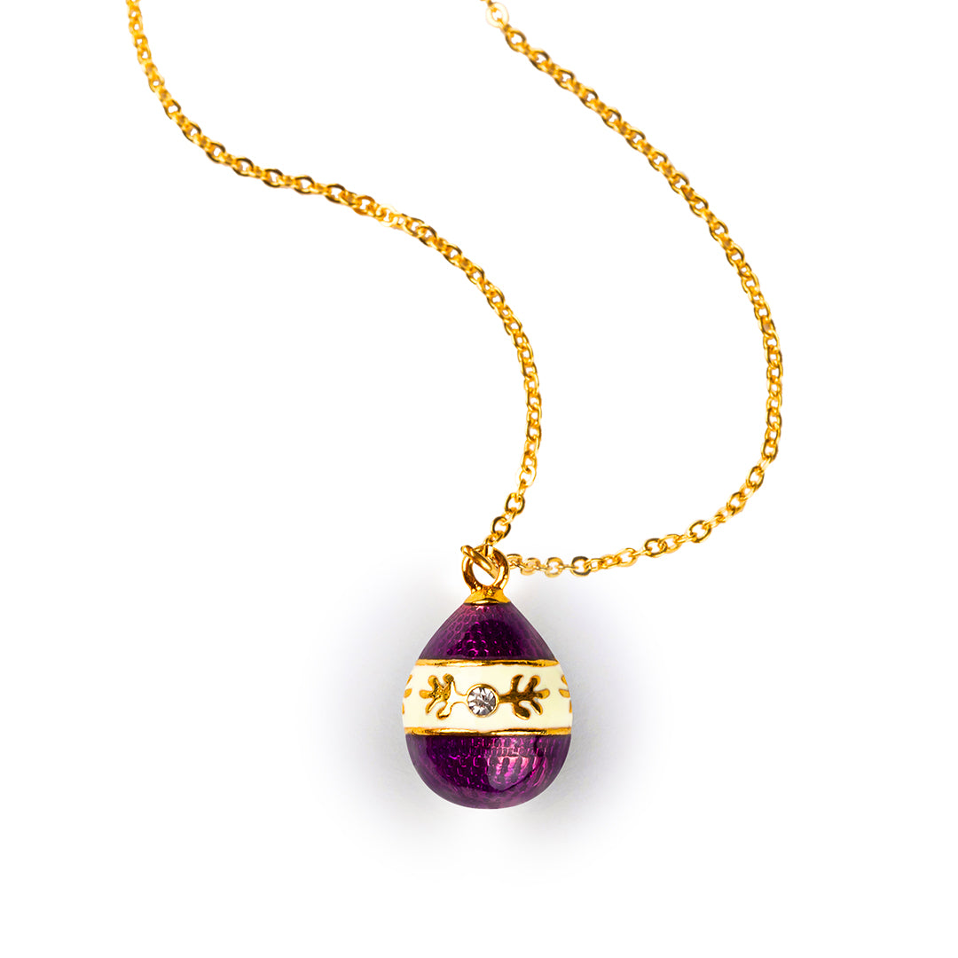 Yaprak Figürlü Mor Mineli Faberge Stili Yumurta Kolye - Artisan Koleksiyonu