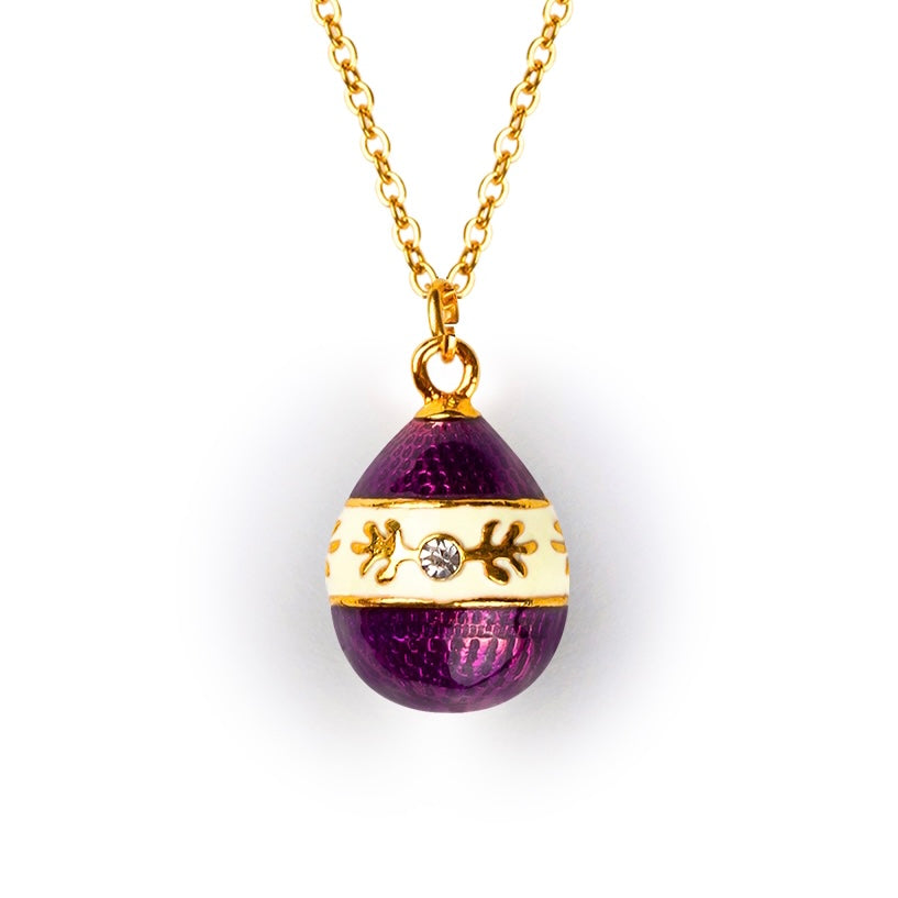 Yaprak Figürlü Mor Mineli Faberge Stili Yumurta Kolye - Artisan Koleksiyonu