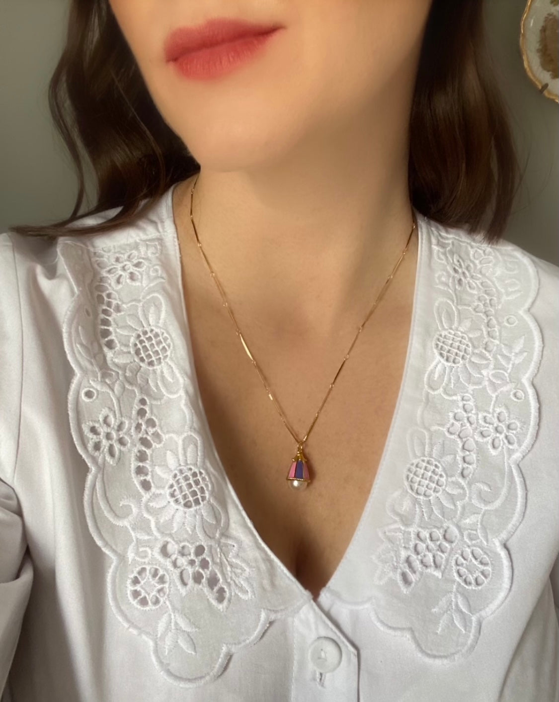 Pembe Mor Mineli Çan Çiçeği Kolye - Artisan Koleksiyonu