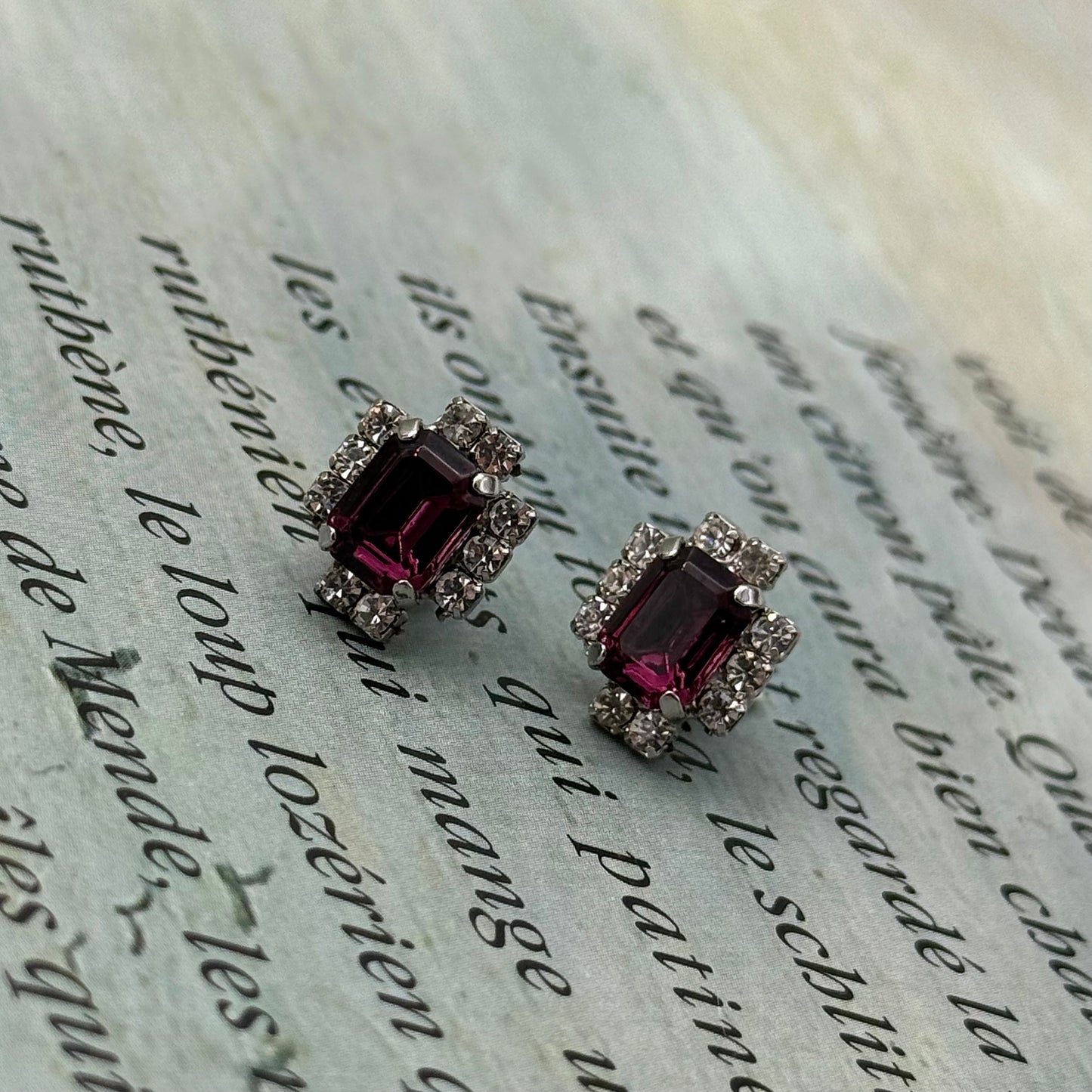 Vintage Mor Kristal Küpe