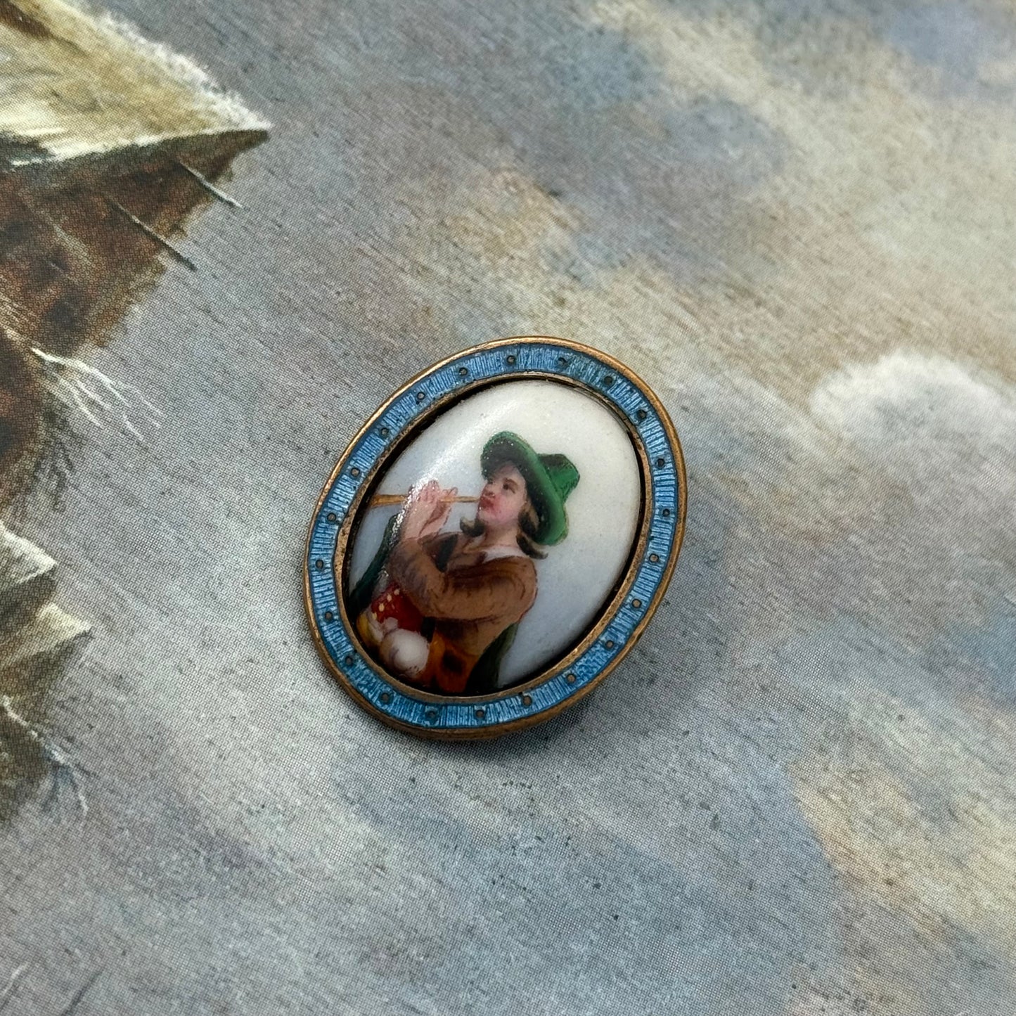 Antika El Boyaması Broş