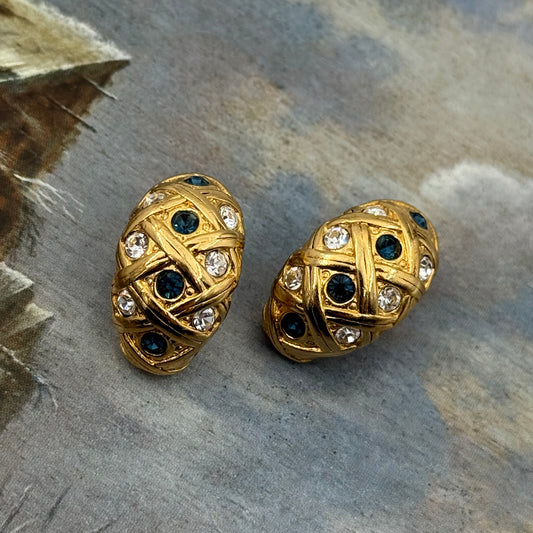 Vintage Lacivert Taşlı Örgü Küpe