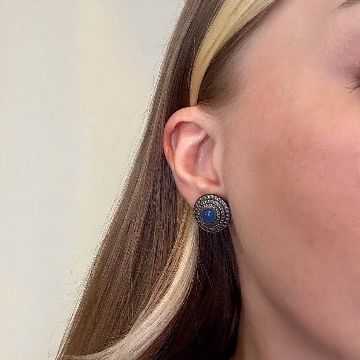 Vintage Cabochon Taşlı Küpe