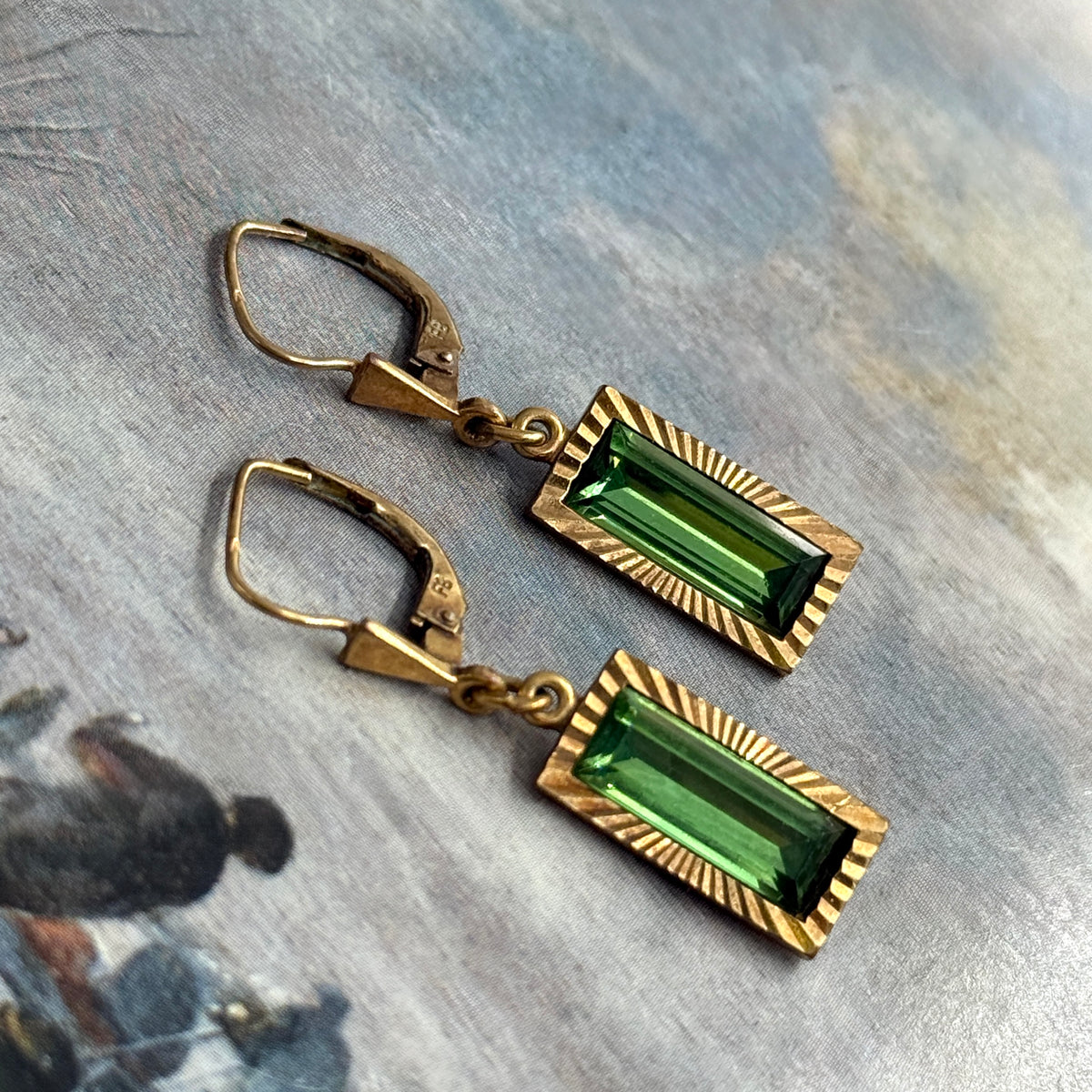 Frank Breuning Art Deco Yeşil Taşlı Vintage Küpe