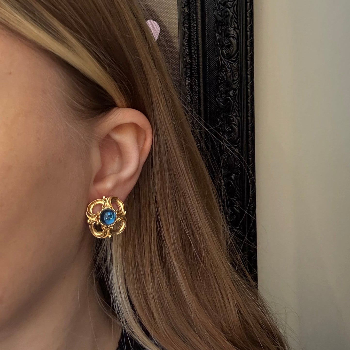 Sphinx İmzalı Mavi Taşlı Vintage Küpe