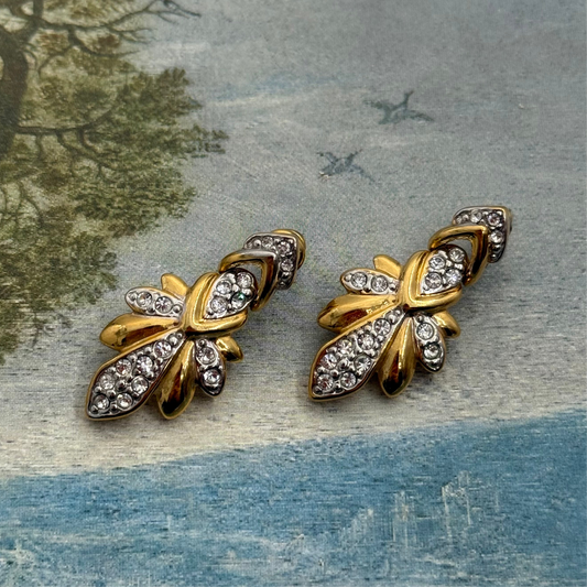 Vintage Taşlı Gold Küpe
