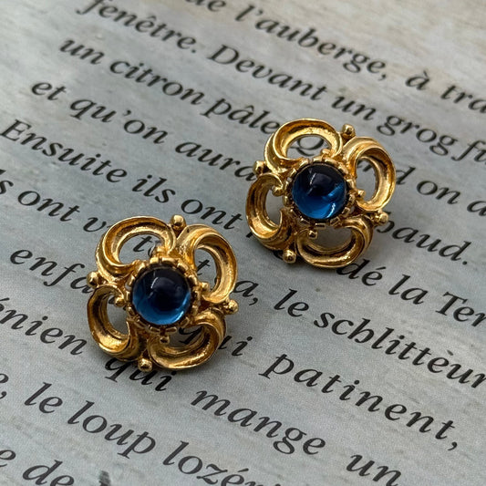 Sphinx İmzalı Mavi Taşlı Vintage Küpe