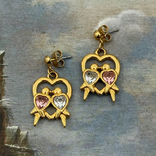 Vintage Kuş Figürlü Kalpli Küpe