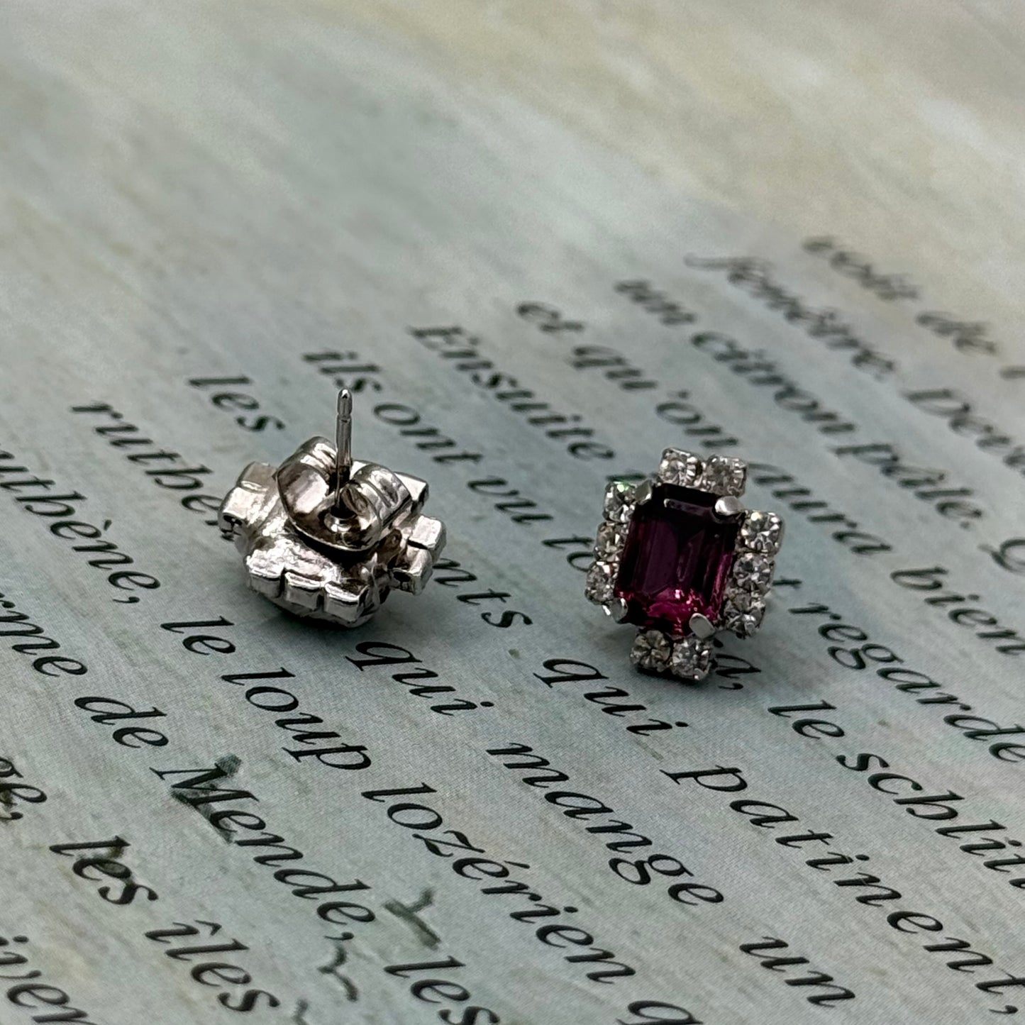 Vintage Mor Kristal Küpe