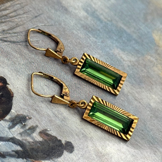 Frank Breuning Art Deco Yeşil Taşlı Vintage Küpe