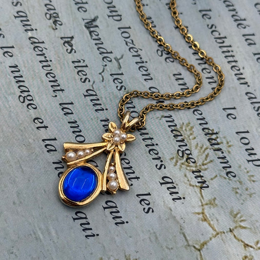 Vintage Cabochon Taşlı Kolye