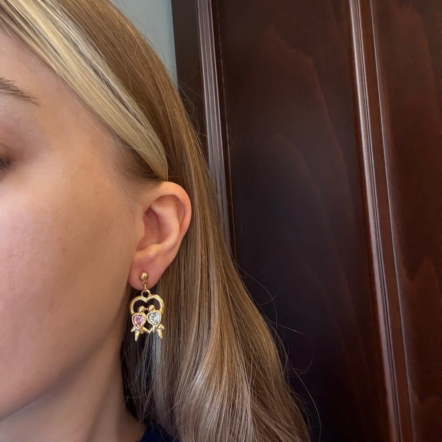 Vintage Kuş Figürlü Kalpli Küpe