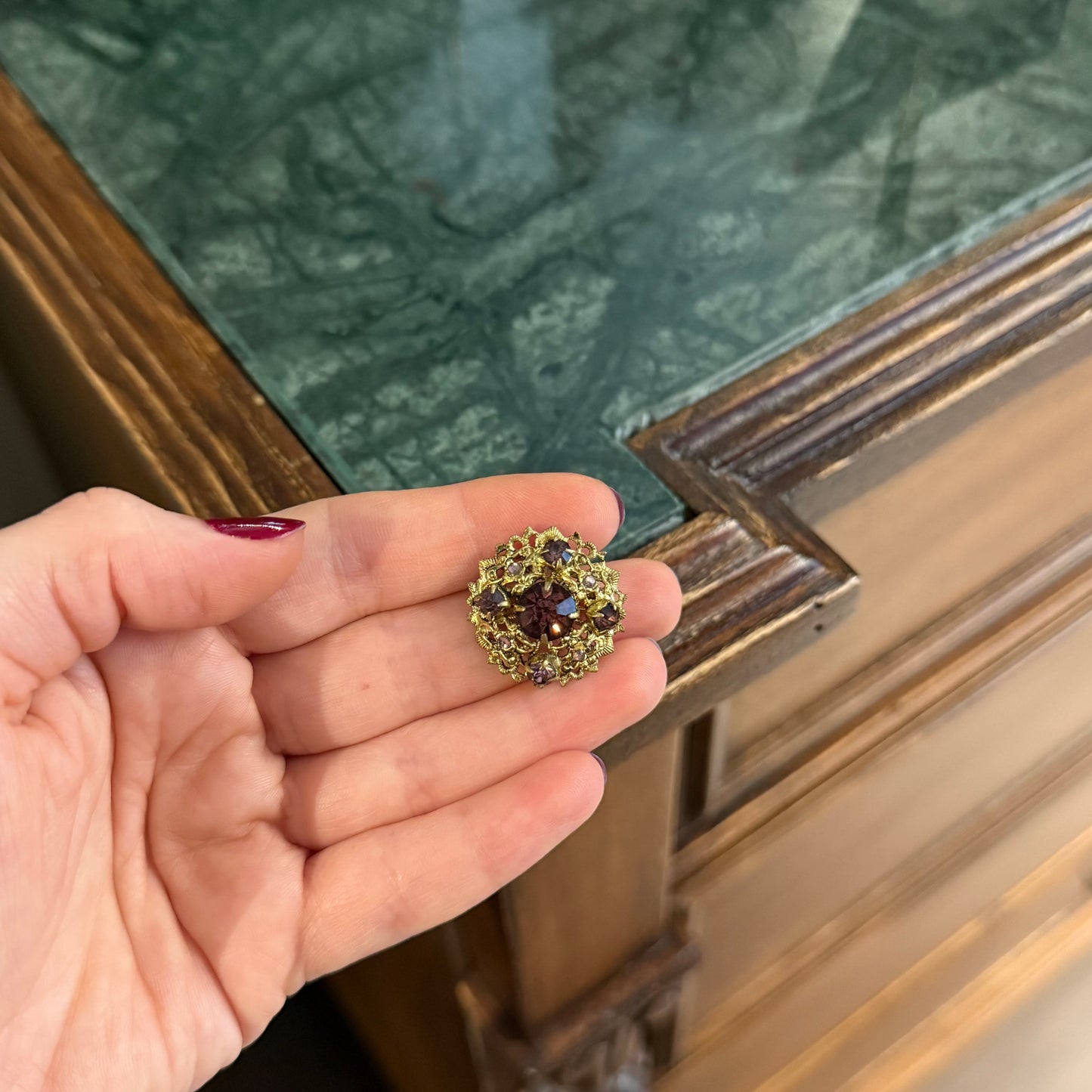 Vintage Çekoslovak Kristalli Broş