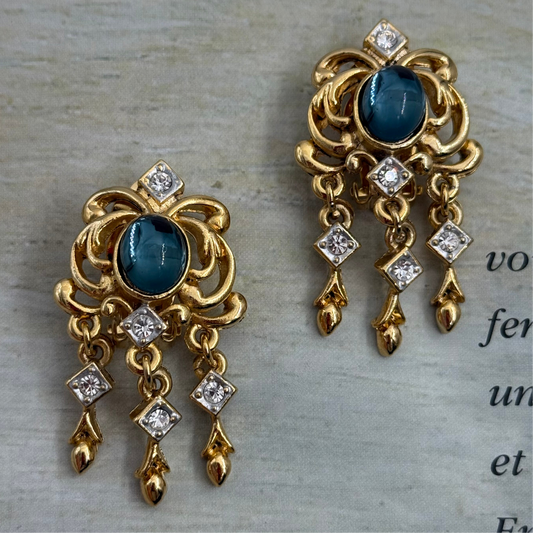 Sphinx İmzalı Vintage Lacivert Taşlı Küpe