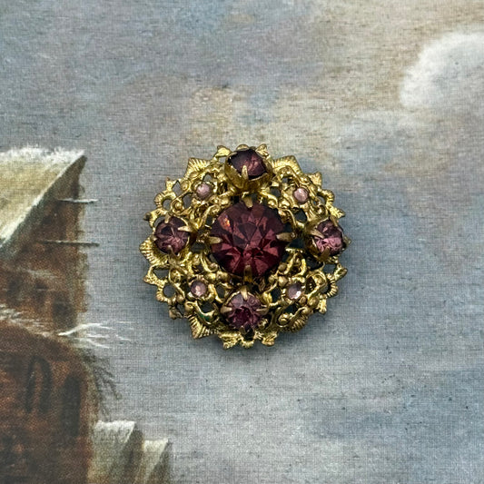 Vintage Çekoslovak Kristalli Broş