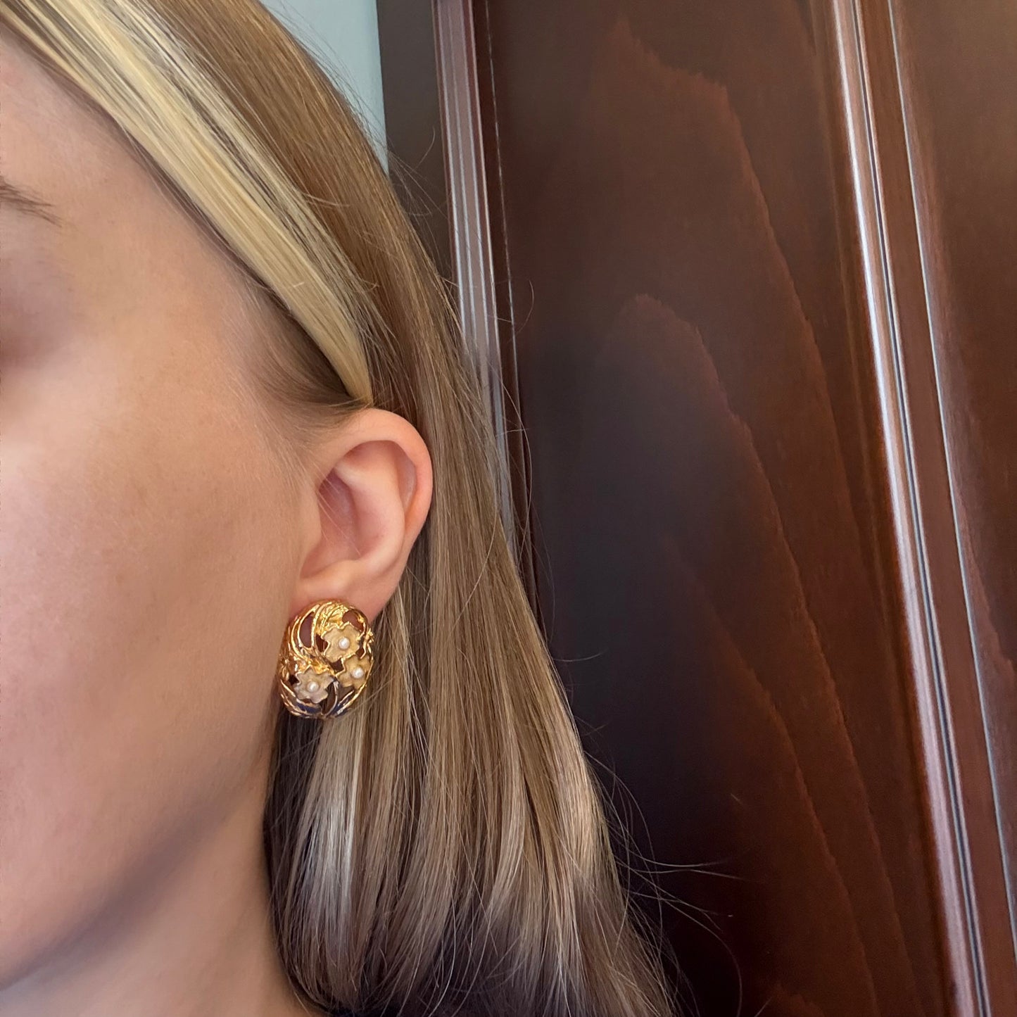 Vintage Mineli Çiçek Küpe