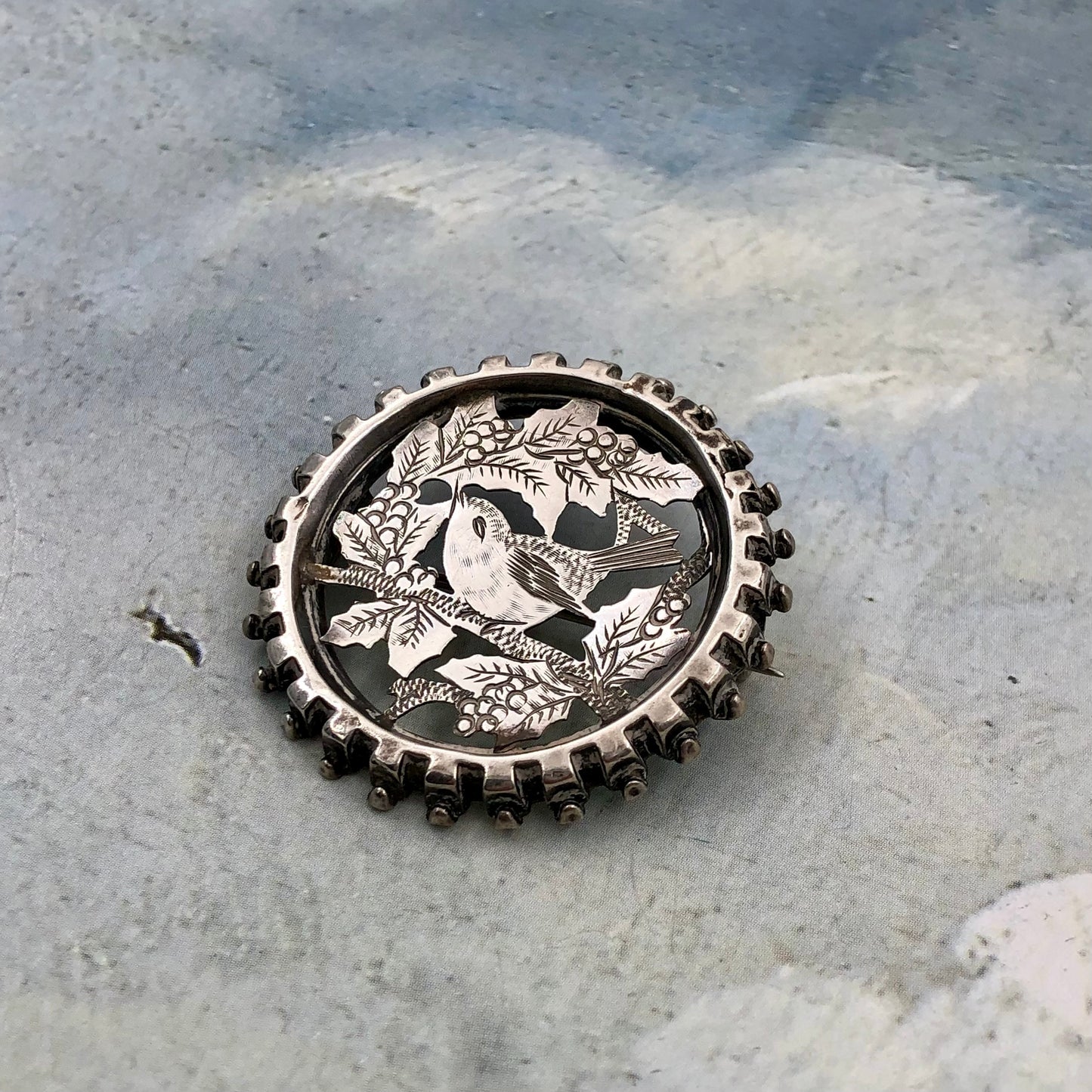 Vintage Kuş Figürlü Antika Gümüş Broş