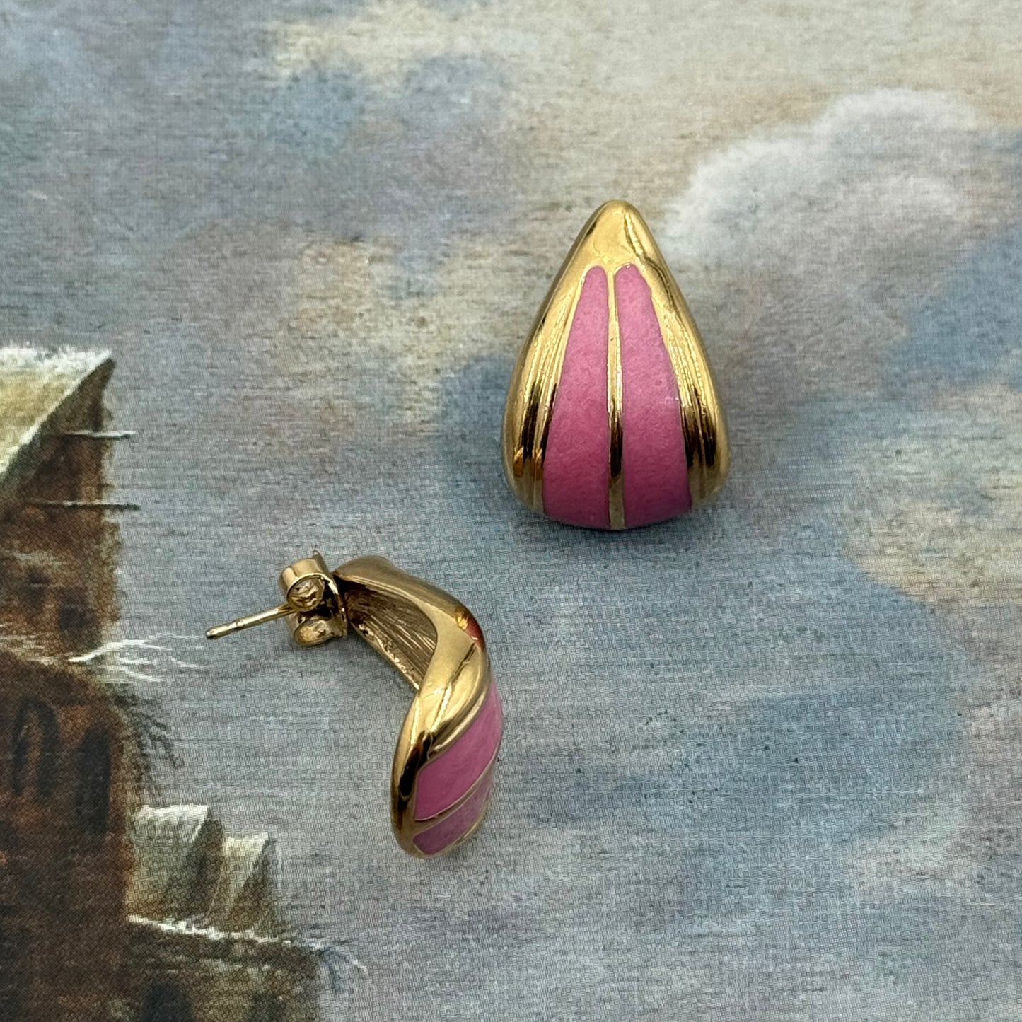 Jean Vendome İmzalı Mineli Vintage Küpe