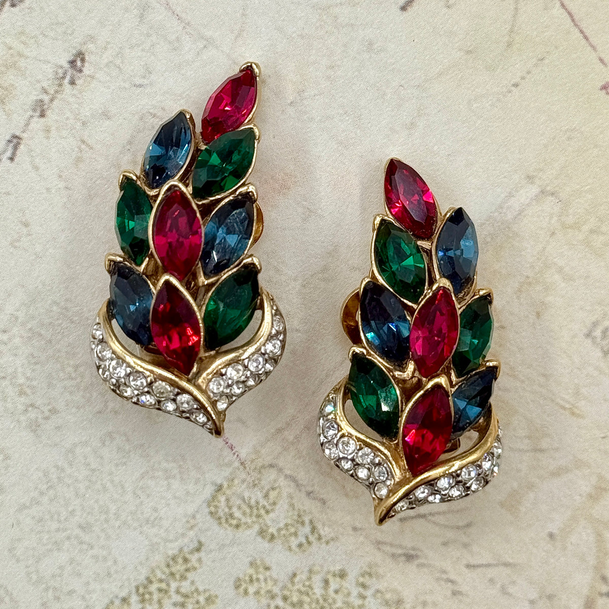 Vintage Kristal Taşlı Regency Yaprak Küpe