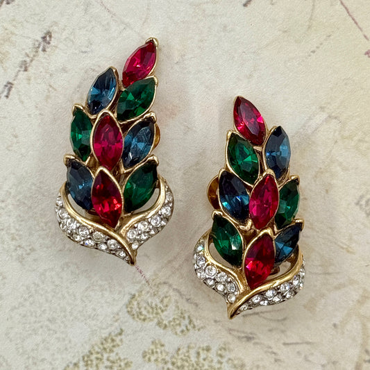 Vintage Kristal Taşlı Regency Yaprak Küpe