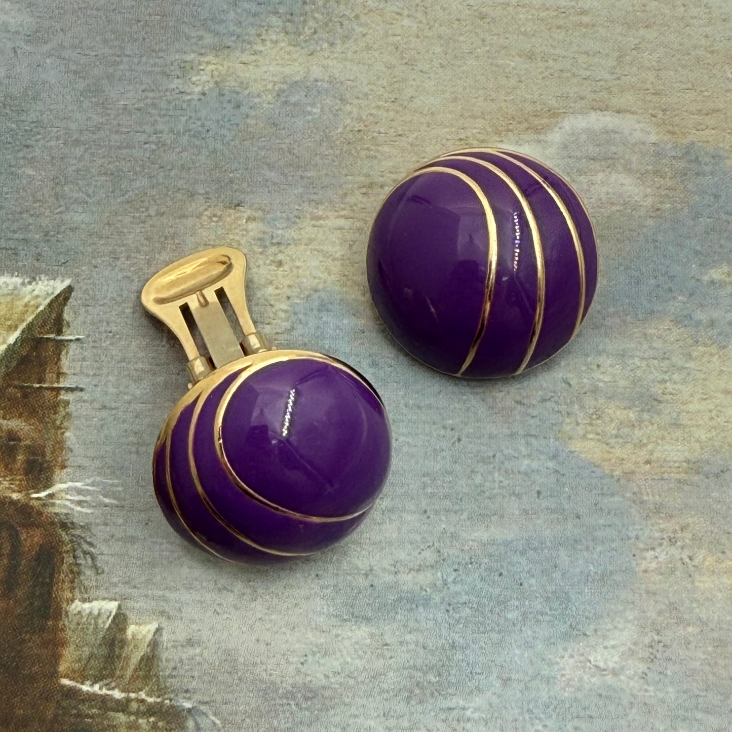 Vintage Mor Mineli Button Küpe