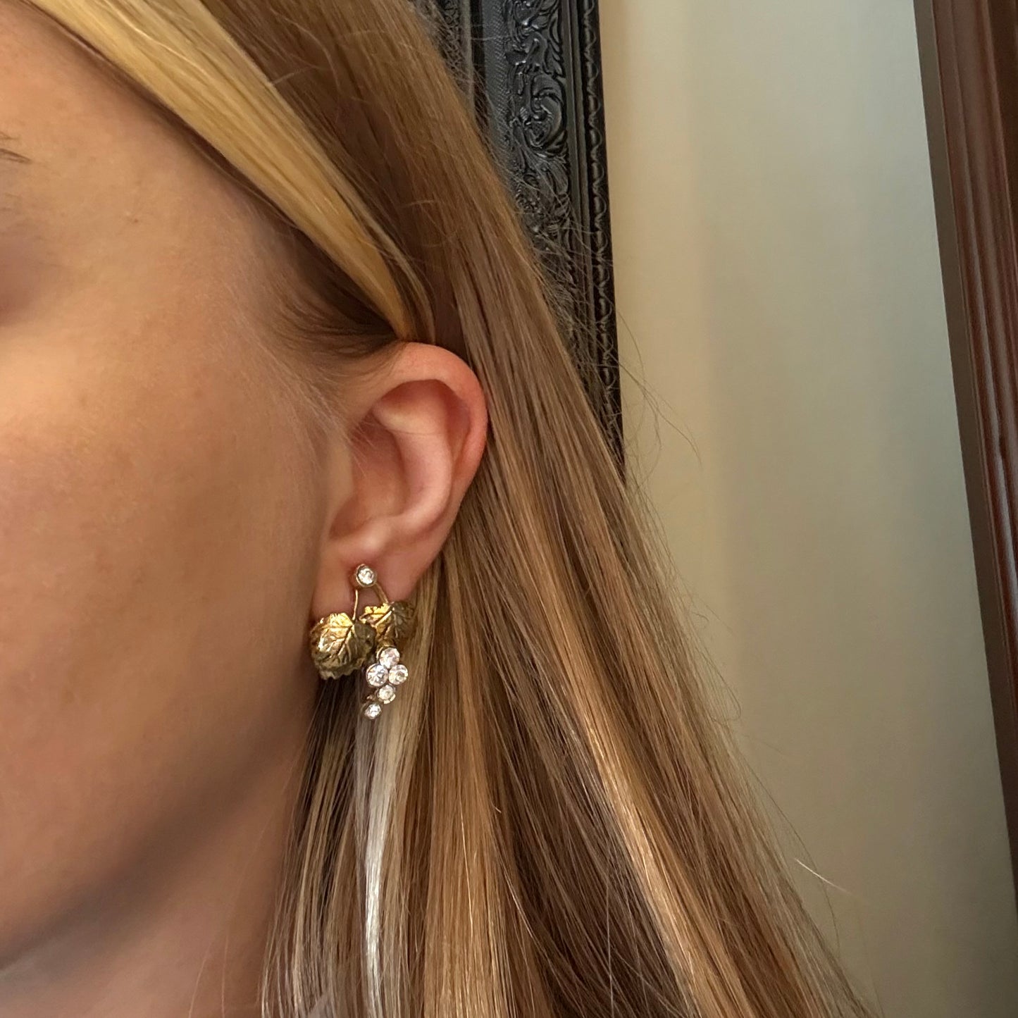 Vintage Kristal Taşlı Üzüm Küpe