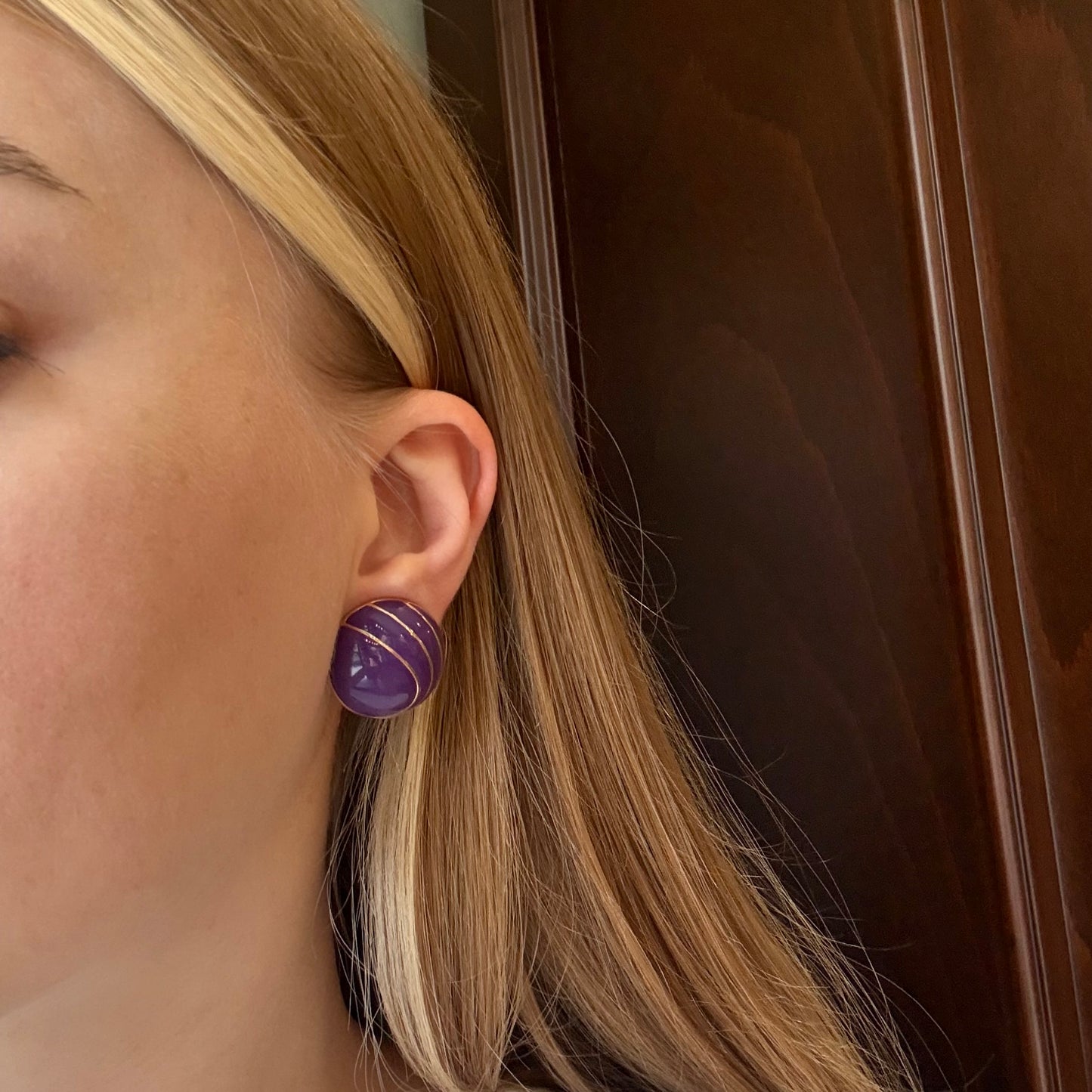 Vintage Mor Mineli Button Küpe