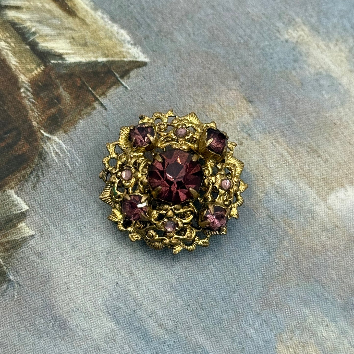 Vintage Çekoslovak Kristalli Broş