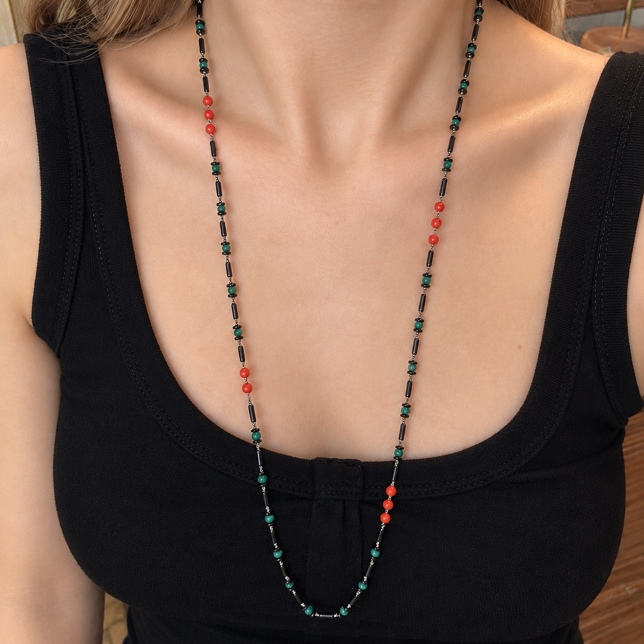 Vintage Black Jet Kolye