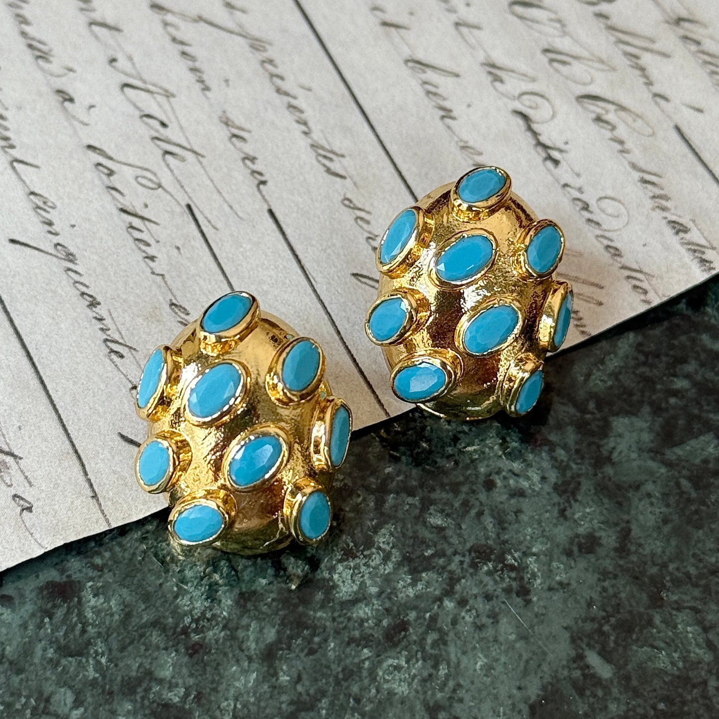 Vintage Stili Turkuaz Taşlı Küpe