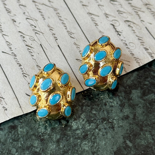 Vintage Stili Turkuaz Taşlı Küpe