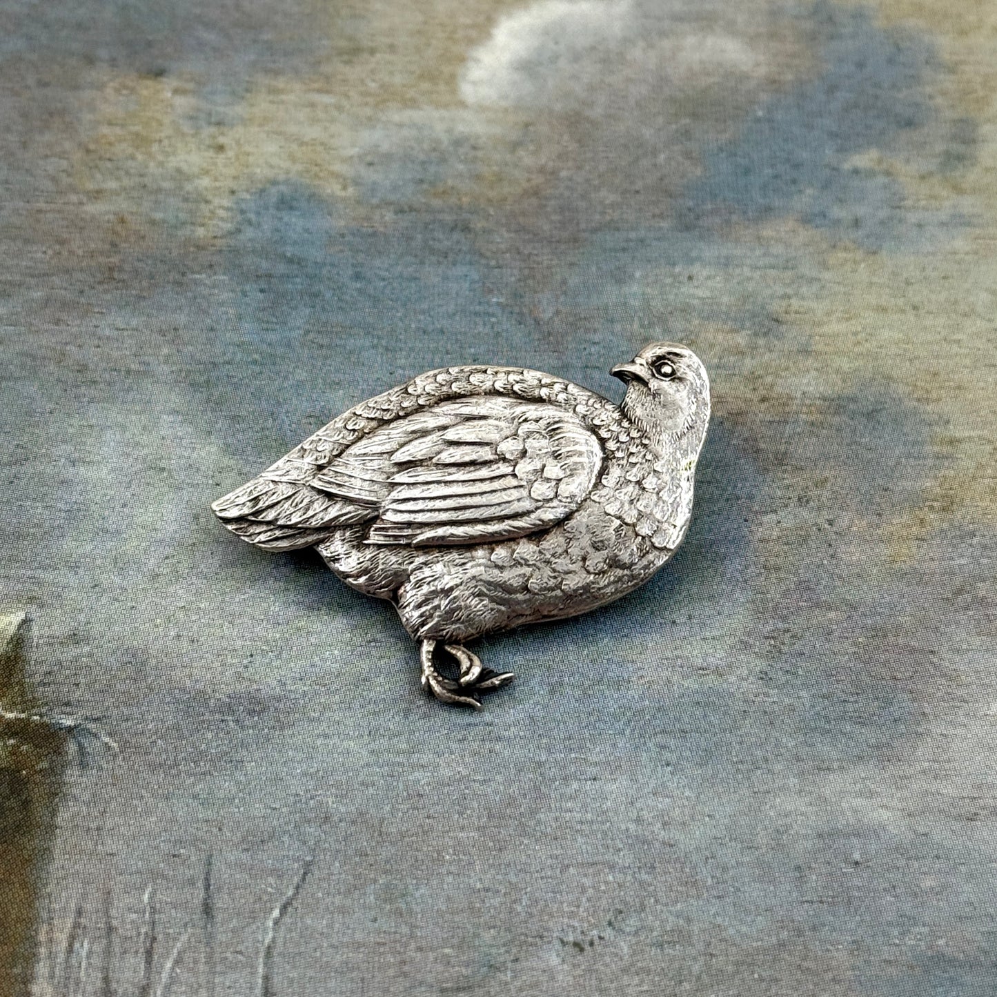 Vintage Gümüş Kuşlu Broş