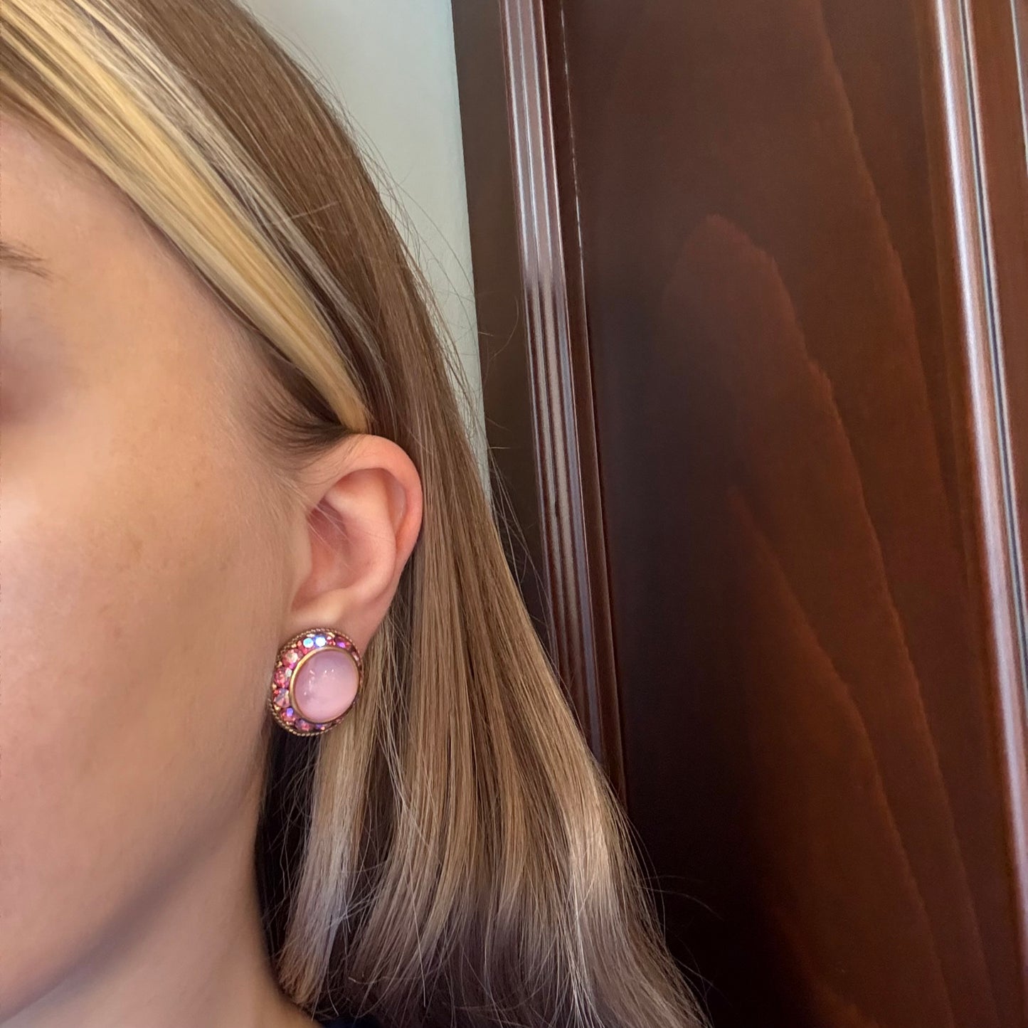 Vintage Aurora Borealis Kristali Pembe Küpe