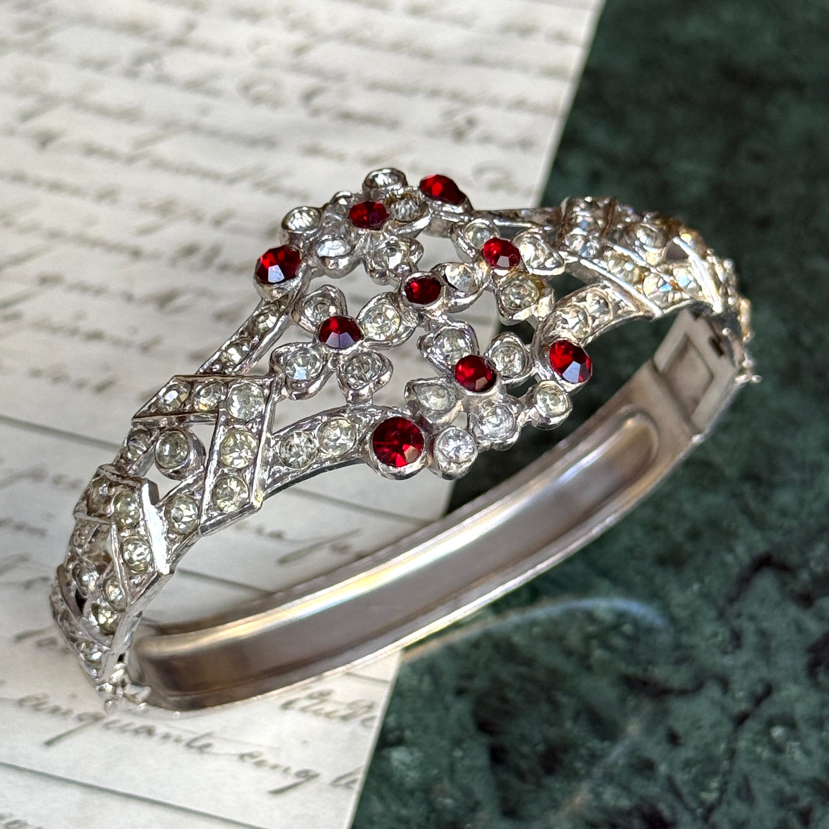 Vintage Kristal Taşlı Art Deco Cuff Bilezik
