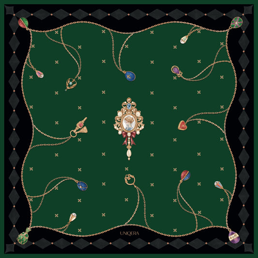 Majesty İpek Fular - Siyah/Yeşil