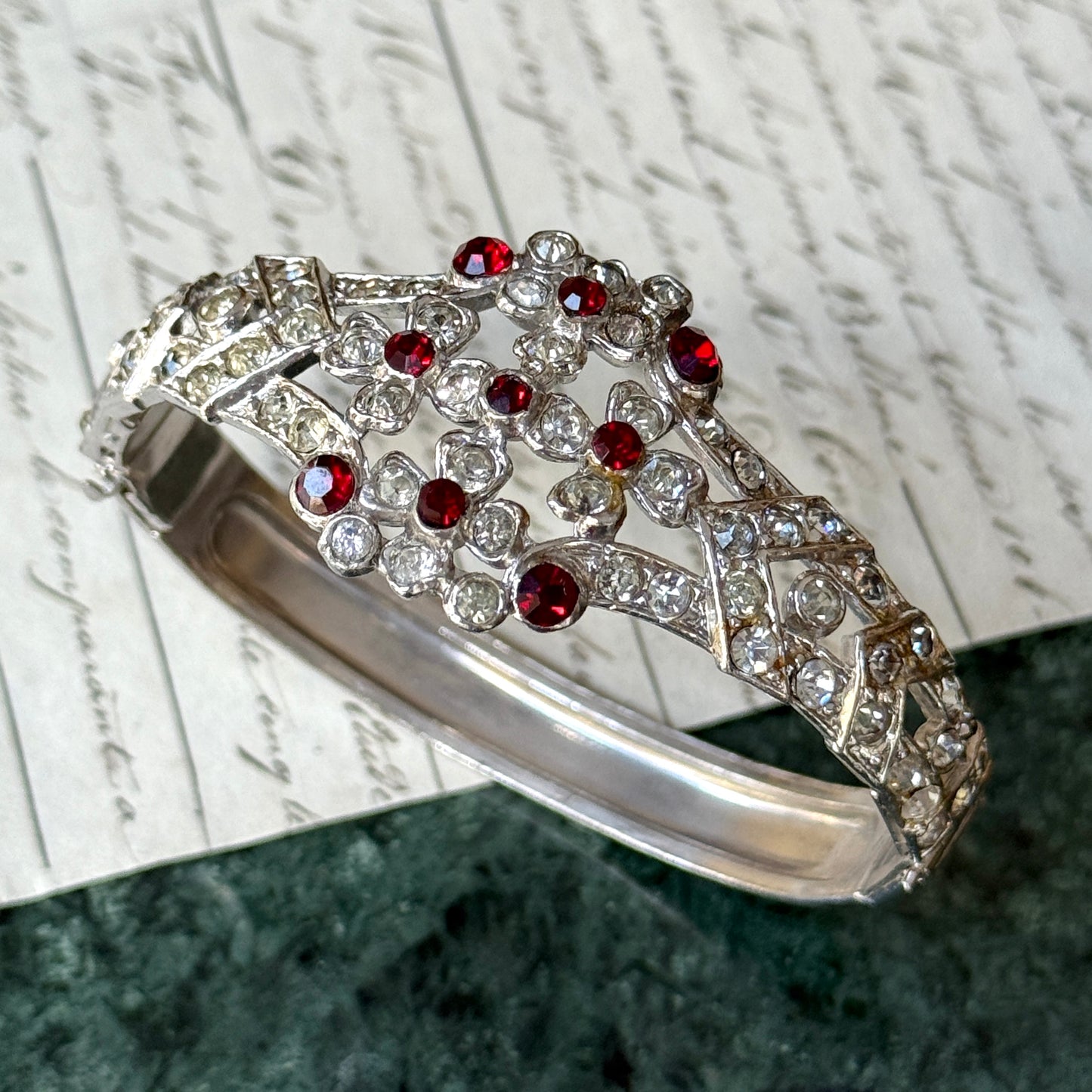 Vintage Kristal Taşlı Art Deco Cuff Bilezik