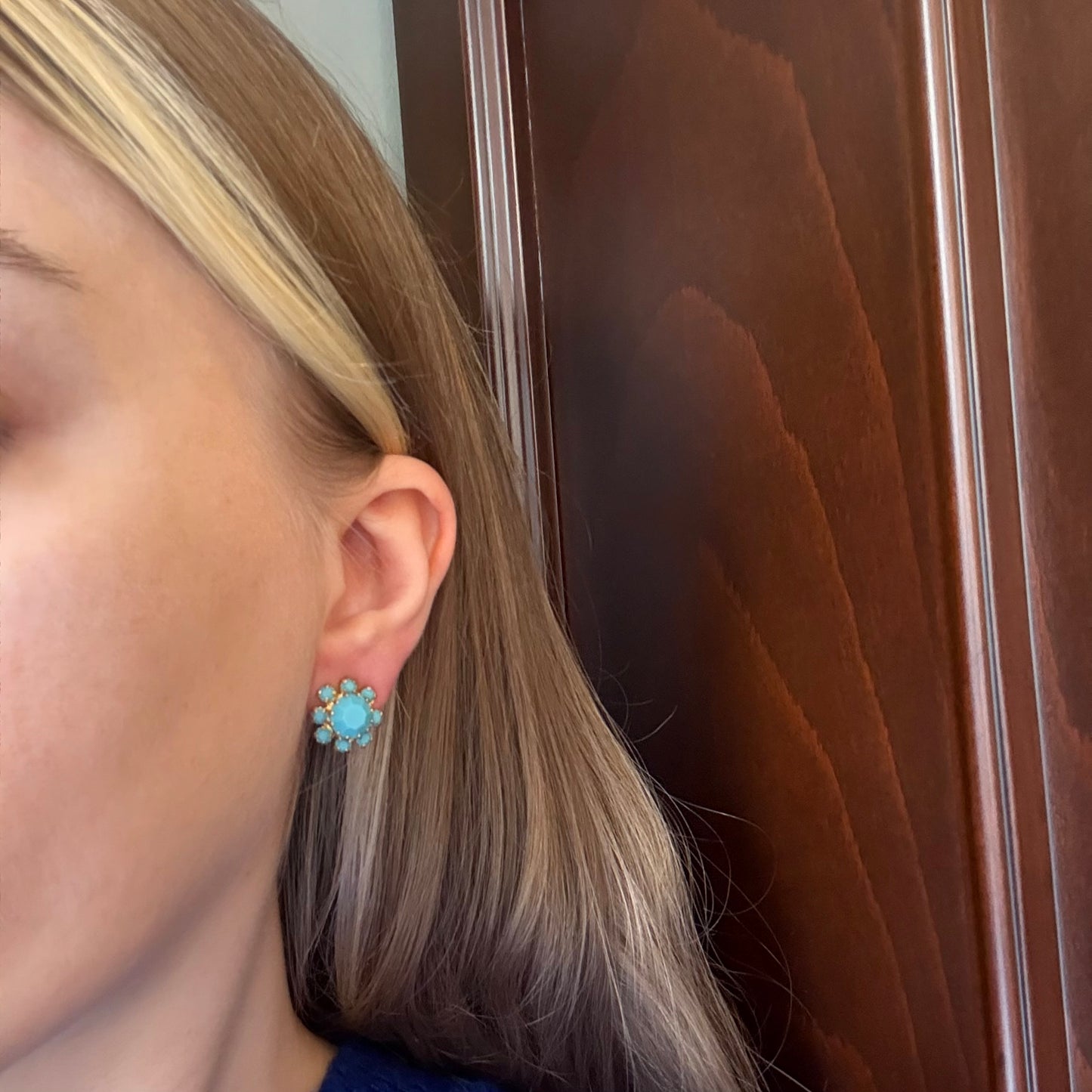 Vintage Turkuaz Opalin Çiçek Küpe