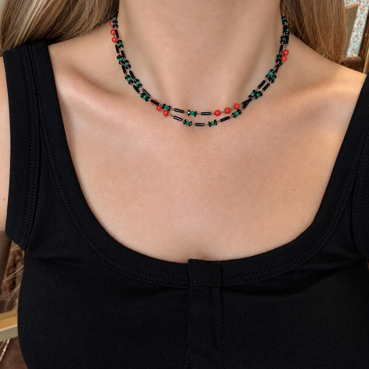Vintage Black Jet Kolye