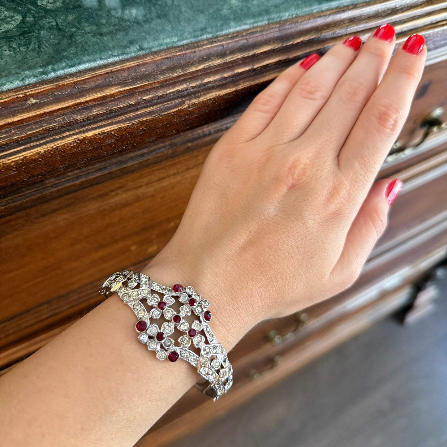 Vintage Kristal Taşlı Art Deco Cuff Bilezik