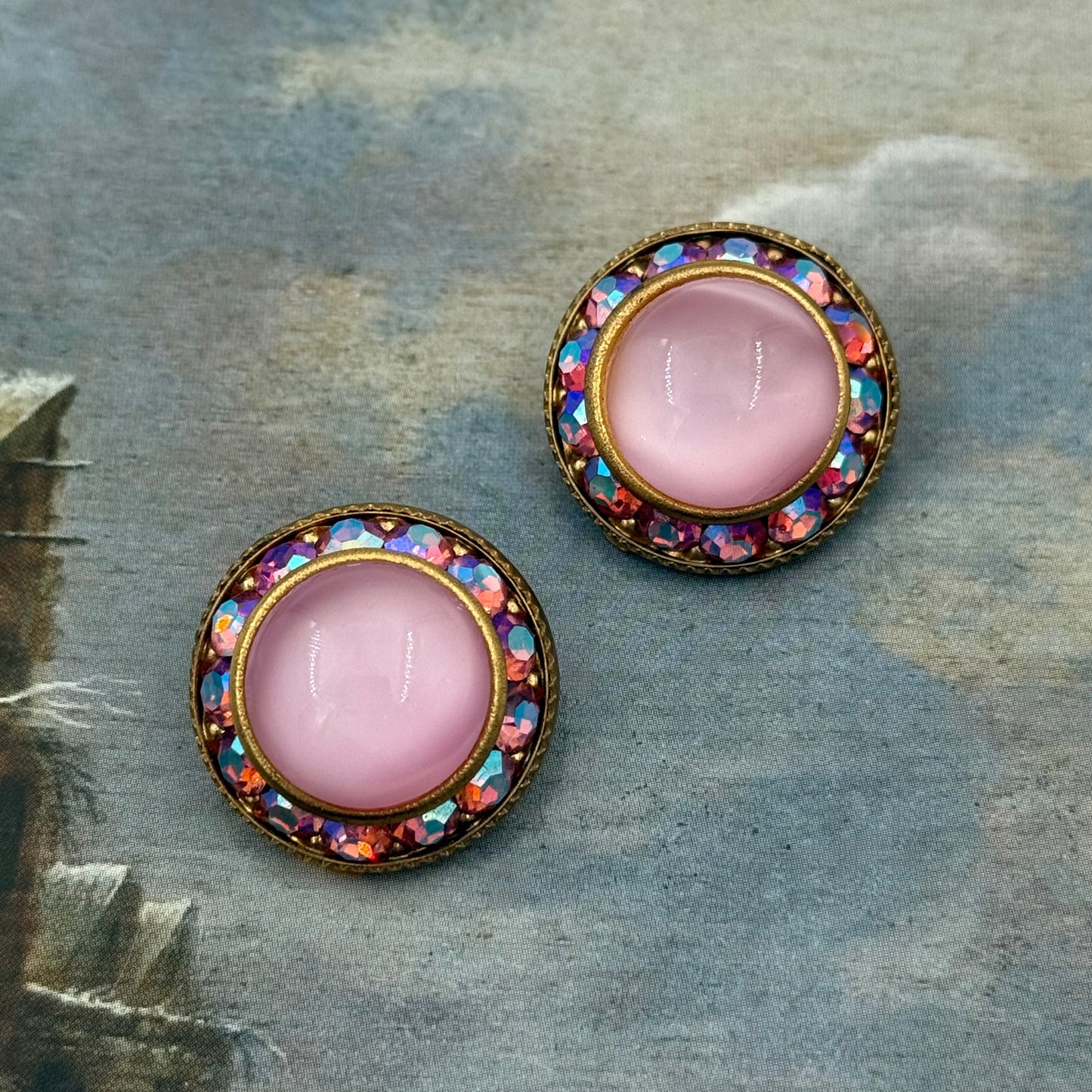 Vintage Aurora Borealis Kristali Pembe Küpe