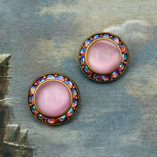 Vintage Aurora Borealis Kristali Pembe Küpe