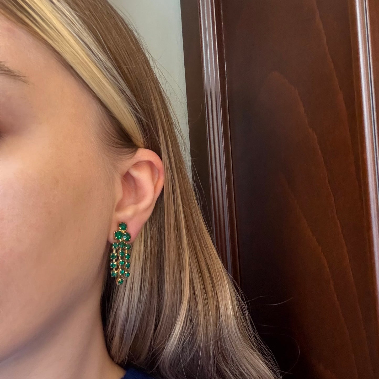 Vintage Zümrüt Yeşili Çekoslovak Küpe