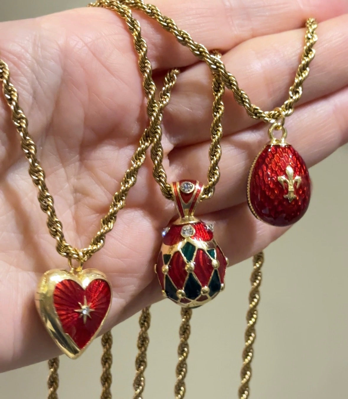 Yeşil Mineli Faberge Stili Yumurta Kolye - Artisan Koleksiyonu