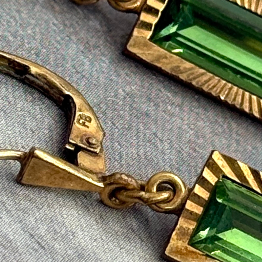 Frank Breuning Art Deco Yeşil Taşlı Vintage Küpe