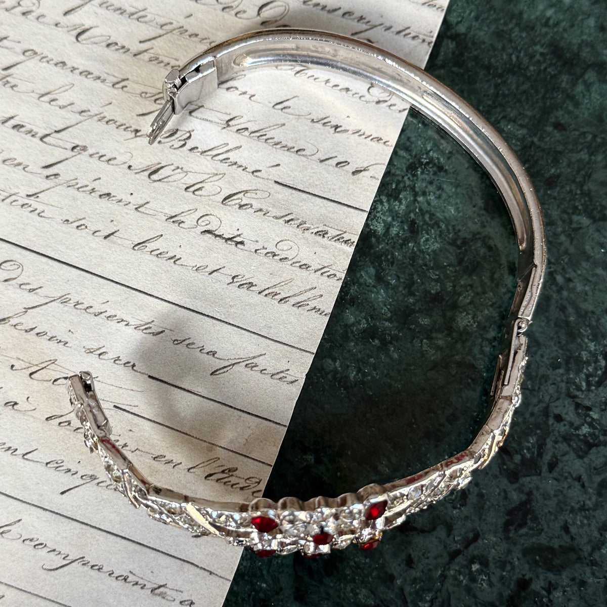 Vintage Kristal Taşlı Art Deco Cuff Bilezik