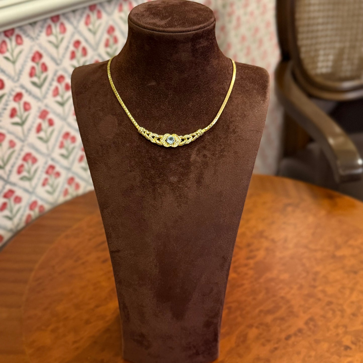 Vintage Aqua Marine Taşlı Kolye