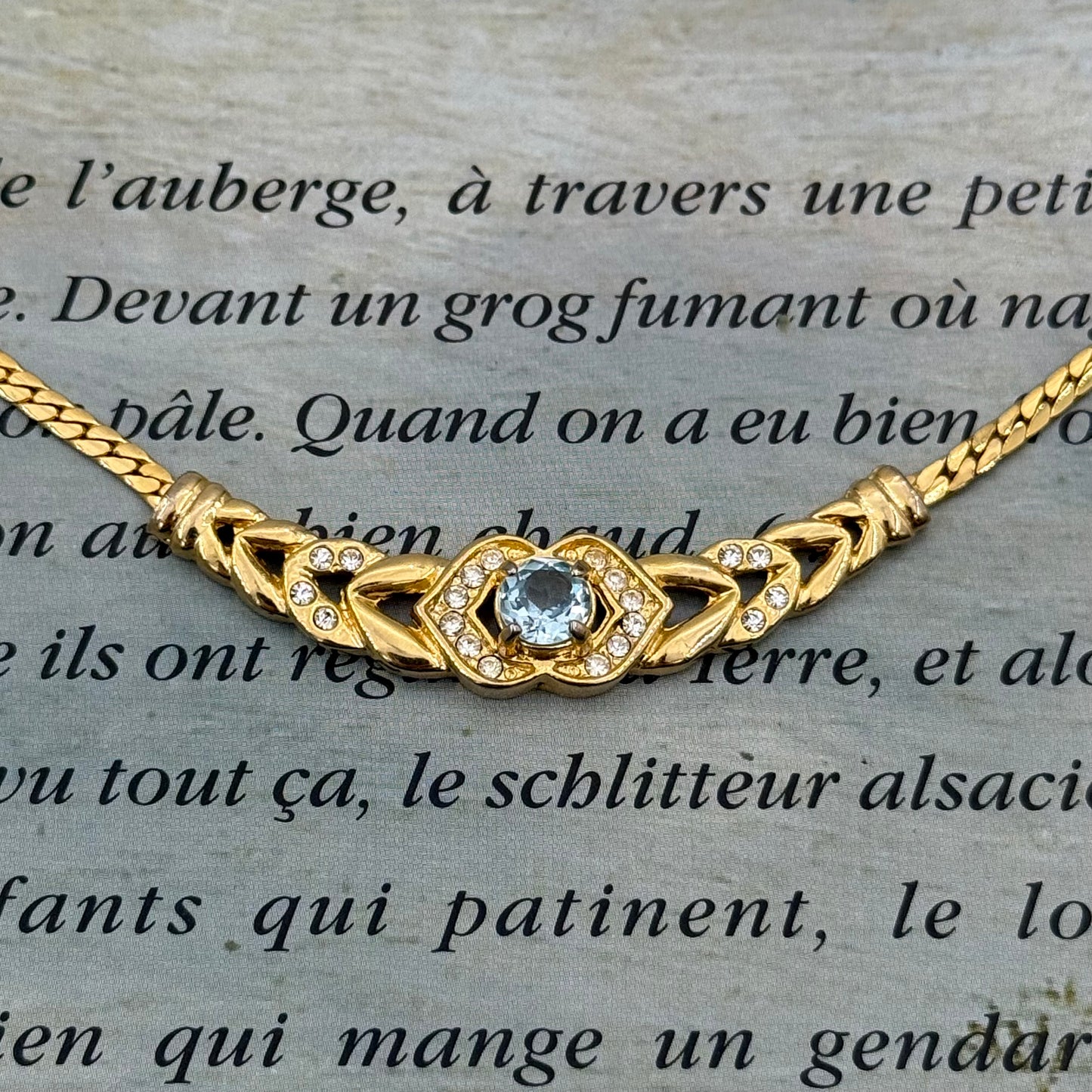 Vintage Aqua Marine Taşlı Kolye